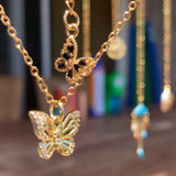 Stainless Steel gold plated rhinestone butterfly Flutterbye Necklace