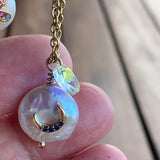 Stainless Steel gold toned cz moon coin Pearl Necklace