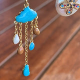 Stainless Steel gold toned natural gemstone raining cloud DREAMS quarter moon Necklace
