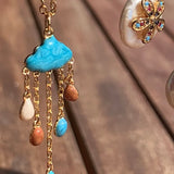 Stainless Steel gold toned natural gemstone raining cloud DREAMS quarter moon Necklace