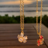 Stainless Steel gold plated white rhinestone FLOWER Necklace