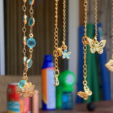 Find your center crystal Lotus flower rhinestone compass and Aqua blue faceted chain Necklace