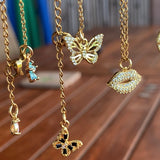 Stainless Steel gold plated rhinestone butterfly Flutterbye Necklace