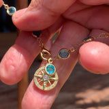Find your center crystal Lotus flower rhinestone compass and Aqua blue faceted chain Necklace