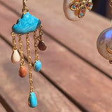 Stainless Steel gold toned natural gemstone raining cloud DREAMS quarter moon Necklace