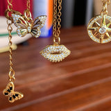 Stainless Steel gold plated rhinestone butterfly Flutterbye Necklace