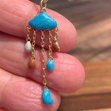 Stainless Steel gold toned natural gemstone raining cloud DREAMS quarter moon Necklace