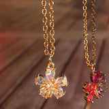 Stainless Steel gold plated white rhinestone FLOWER Necklace