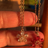 Stainless Steel gold plated white rhinestone FLOWER Necklace