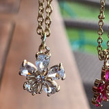Stainless Steel gold plated white rhinestone FLOWER Necklace