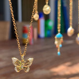 Stainless Steel gold plated rhinestone butterfly Flutterbye Necklace