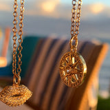 Stainless Steel gold plated DIVINELY GUIDED rhinestone compass necklace