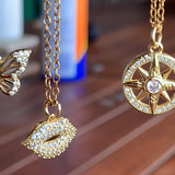 Stainless Steel gold plated DIVINELY GUIDED rhinestone compass necklace