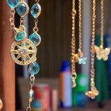 Find your center crystal Lotus flower rhinestone compass and Aqua blue faceted chain Necklace