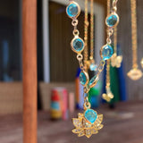 Find your center crystal Lotus flower rhinestone compass and Aqua blue faceted chain Necklace