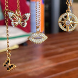 Stainless Steel gold plated rhinestone butterfly Flutterbye Necklace