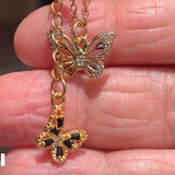 Stainless Steel gold plated rhinestone butterfly Flutterbye Necklace