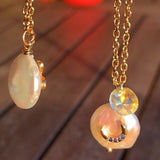 Stainless Steel gold toned cz moon coin Pearl Necklace