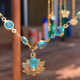 Find your center crystal Lotus flower rhinestone compass and Aqua blue faceted chain Necklace