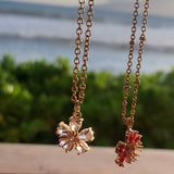Stainless Steel gold plated white rhinestone FLOWER Necklace