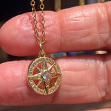 Stainless Steel gold plated DIVINELY GUIDED rhinestone compass necklace