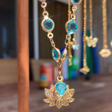 Find your center crystal Lotus flower rhinestone compass and Aqua blue faceted chain Necklace