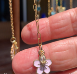 Stainless Steel gold toned Pretty little baby pink enamel Flower Necklace