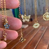 Stainless Steel gold toned Pretty little baby blue Flower Necklace