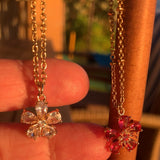 Stainless Steel gold plated white rhinestone FLOWER Necklace