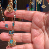 Find your center crystal Lotus flower rhinestone compass and Aqua blue faceted chain Necklace