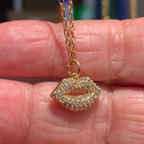 Stainless Steel gold plated smooches rhinestone lip Necklace
