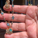 Find your center crystal Lotus flower rhinestone compass and Aqua blue faceted chain Necklace