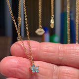 Stainless Steel gold toned Pretty little baby blue Flower Necklace