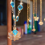 Find your center crystal Lotus flower rhinestone compass and Aqua blue faceted chain Necklace