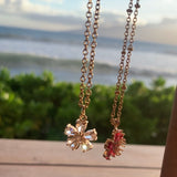 Stainless Steel gold plated white rhinestone FLOWER Necklace