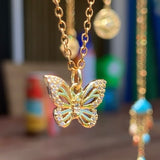 Stainless Steel gold plated rhinestone butterfly Flutterbye Necklace