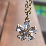 Stainless Steel gold plated white rhinestone FLOWER Necklace