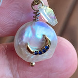 Stainless Steel gold toned cz moon coin Pearl Necklace