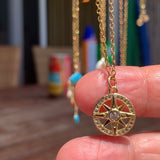 Stainless Steel gold plated DIVINELY GUIDED rhinestone compass necklace