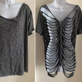 Charcoal Burnout Backless Shredded T Shirt EZ DUZIT
