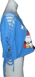 BFF classic Peanuts comic book snoopy and Woodstock Festival Fashion backless overly shredded retro slit weave t shirt crop top