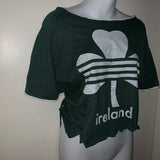 Asymmetrical Ireland lucky Backless shamrock Shredded St Patrick’s Day party T Shirt crop top L XL
