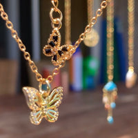 Stainless Steel gold plated rhinestone butterfly Flutterbye Necklace