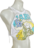 Retro Care Bears funshine bear grumpy bear cut woven finger crochet backless slitweave muscle t shirt crop tank top