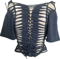 Satisfaction overly shredded backless slit weave shredded cut up t shirt