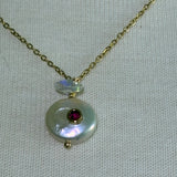 Stainless Steel gold toned garnet coin Pearl and rhinestone star Necklace