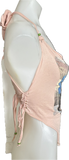As If Clueless Betty 90s nostalgia Slit Weave retro handkerchief style peridot rhinestone bedazzled beaded backless tank top