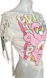 Pride rainbow care bear share bear backless overly shredded slit weave cut up woven tshirt crop top LGBTQ+
