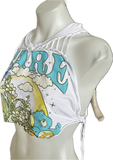 Retro Care Bears funshine bear grumpy bear cut woven finger crochet backless slitweave muscle t shirt crop tank top