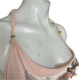 As If Clueless Betty 90s nostalgia Slit Weave retro handkerchief style peridot rhinestone bedazzled beaded backless tank top